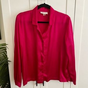 Morgan Taylor Intimates 100% Silk Red Button Up Blouse Size L